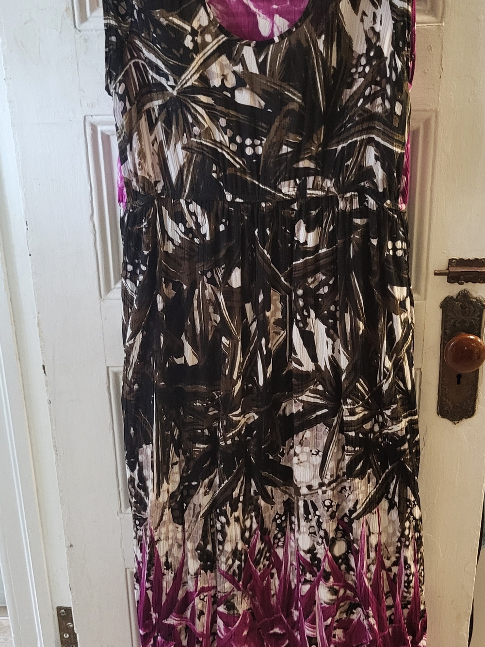 Maxi Dress in Black,Brown, White & Purple Floral Print